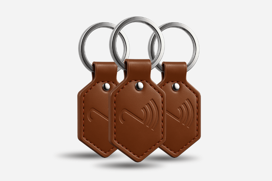NFC Leather Keychain, Brown, NTAG215 (3 pieces)